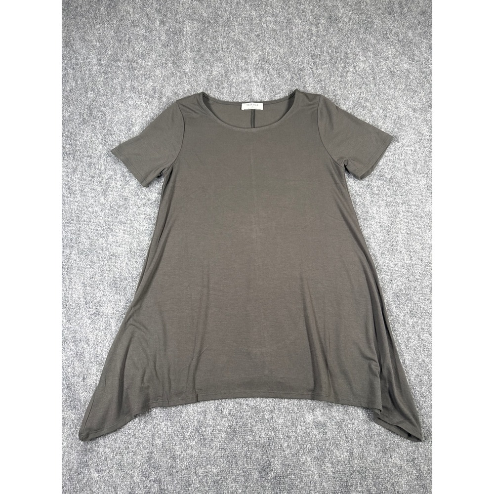 Zenana Womens Large Gray Sharkbite Hem Short Sleeve Tunic Top NEW